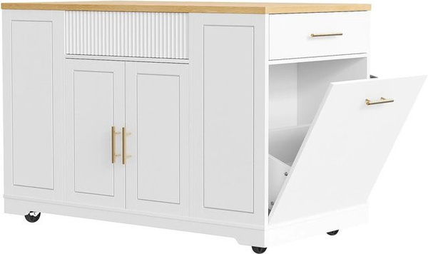 okwish Kücheninsel mit Rollen und Abfallbehälterfach in Weiß, B/T/H: 120 x 50 x 92 cm