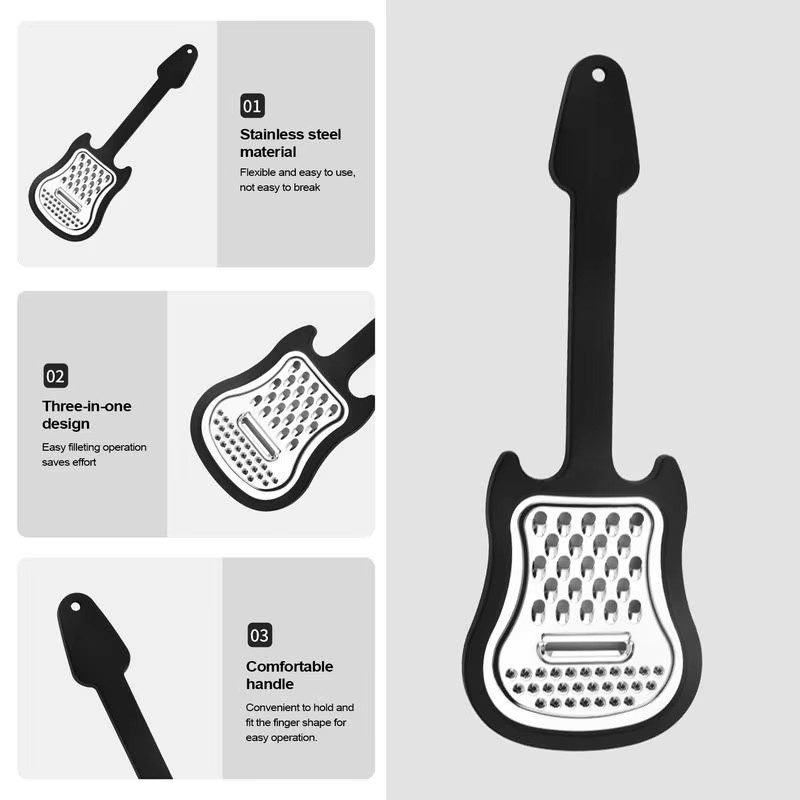 Multifunktionale Obst- und Gemüseschäler in Gitarrenform, schwarzer Küchenschäler aus Kunststoff für Kartoffeln, Käse und Obst - Bild 4