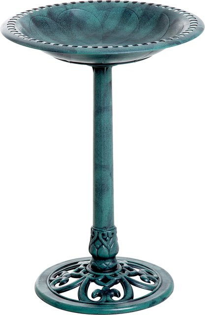 Outsunny Vogeltränke und Vogelbad in Grün mit Ständer, muschelförmiges Design aus Kunstharz, Höhe: 69,5 cm - Bild 1