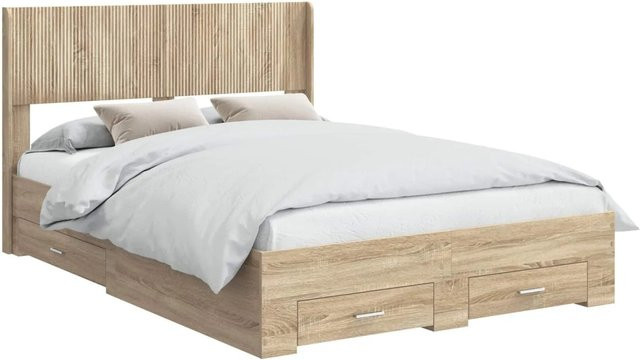 vidaXL Bettgestell mit Kopfteil und Stauraum in Sonoma-Eiche, B/T/H: 156,5 x 140 x 200 cm - Bild 1