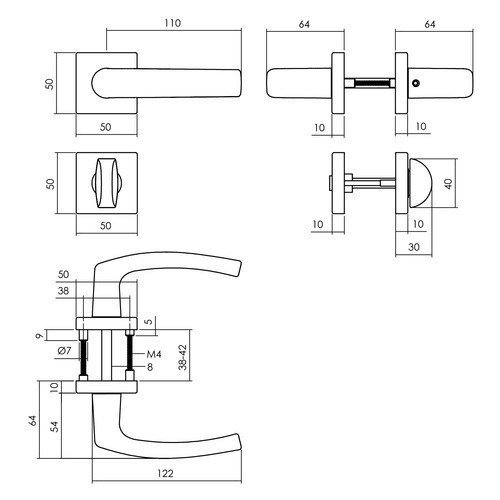Intersteel Türdrücker Denham WC in Schwarz aus Aluminium, B/H: 55 x 55 mm, 8 mm Stift - Bild 2