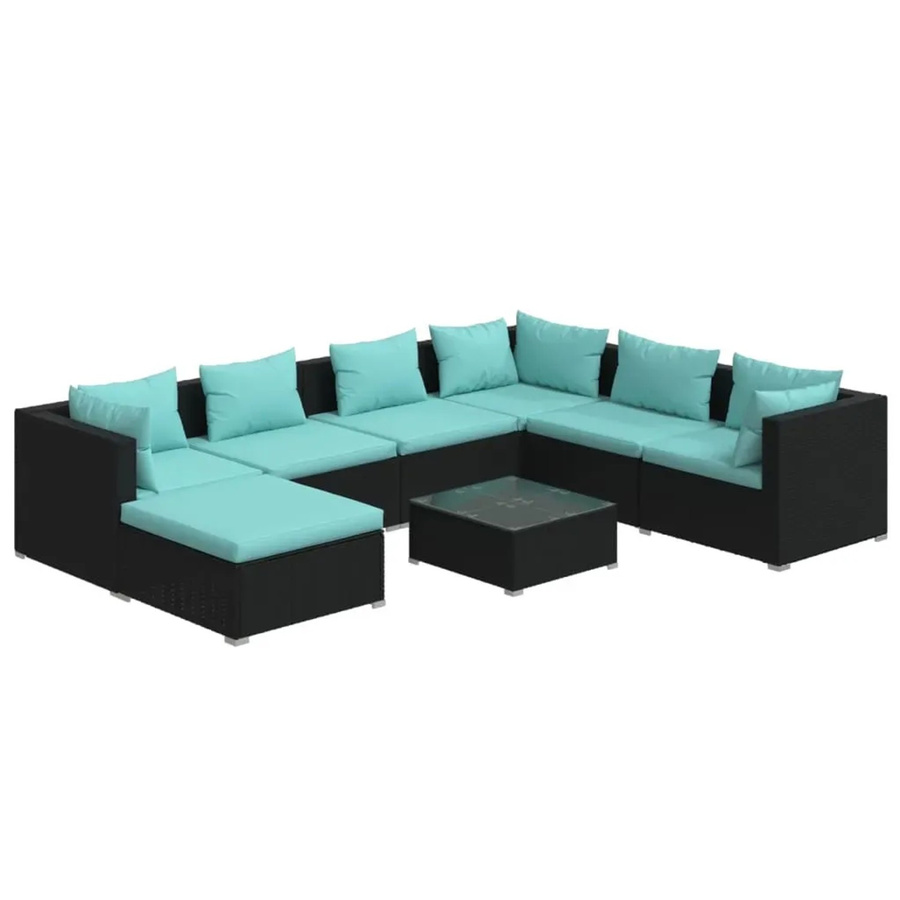 vidaXL 8-teiliges Garten-Lounge-Set aus Poly-Rattan mit Kissen in Schwarz - Bild 2