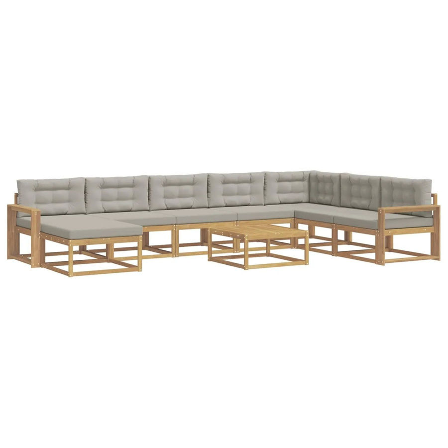 vidaXL Outdoor-Sofagarnitur aus Akazienholz in L-Form mit Polsterkissen, Weiß-Hellgrau - Bild 2