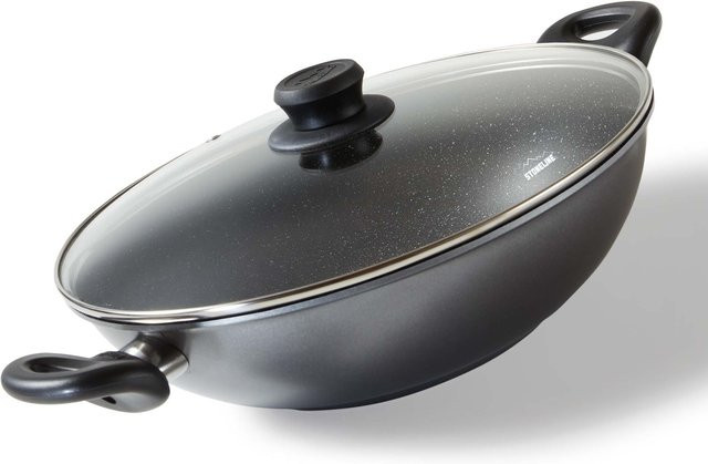 Stoneline Wok Pfanne aus Aluguss mit Glasdeckel, grau, Durchmesser: 32 cm - Bild 1