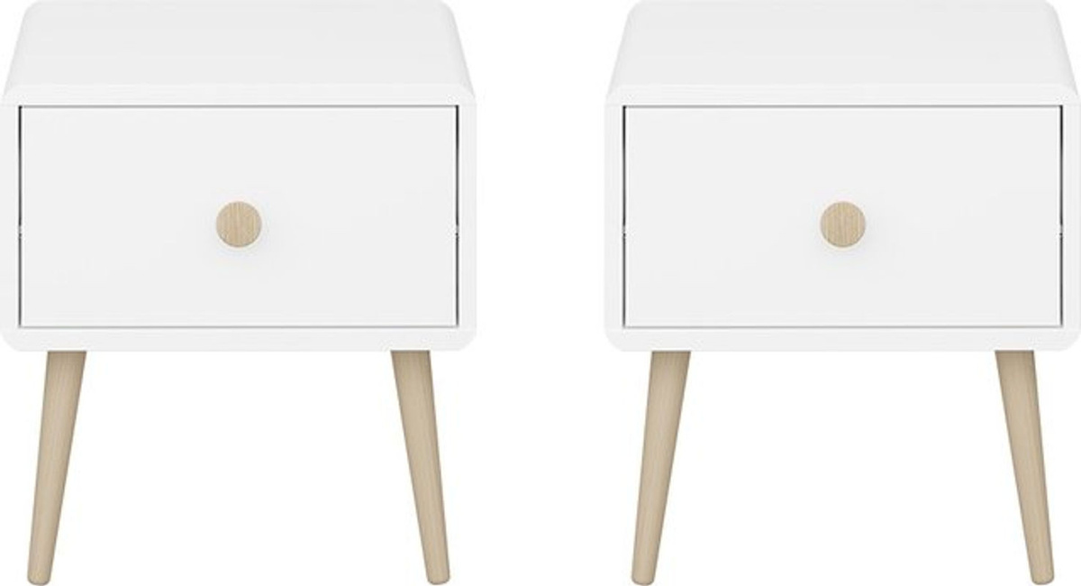 Gaia Nachttisch Set aus 2 Stück in Weiß im skandinavischen Design mit 1 Schublade pro Tisch - Bild 1