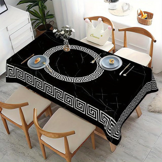 JMG Household Supplies Tischdecke aus Polyester mit geometrischem Muster in Schwarz-Weiß, B/B: 145 x 200 cm - Bild 1