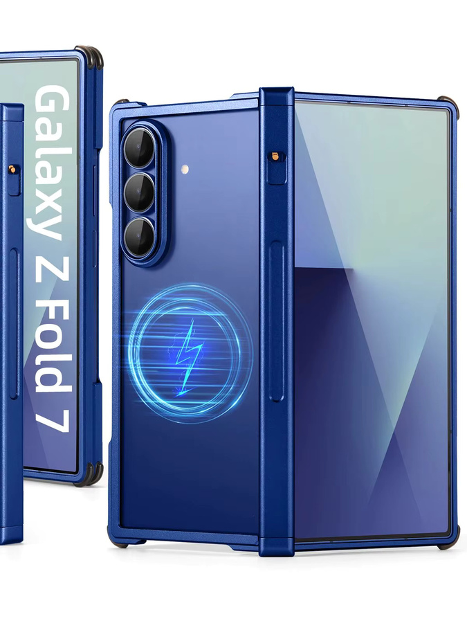 Eary Aluminium-Hülle für Samsung Galaxy Z Fold 7 mit MagSafe Unterstützung, Stoßfester Rahmenloser Schutz, Blau - Bild 7