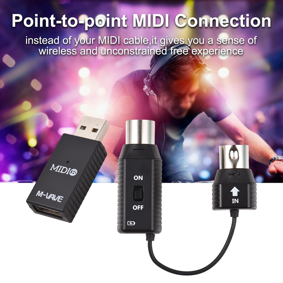 M-VAVE MS1 Mini-Funkübertragungssystem MIDI-Funkadapter mit USB-C Plug-and-Play in Schwarz - Bild 4