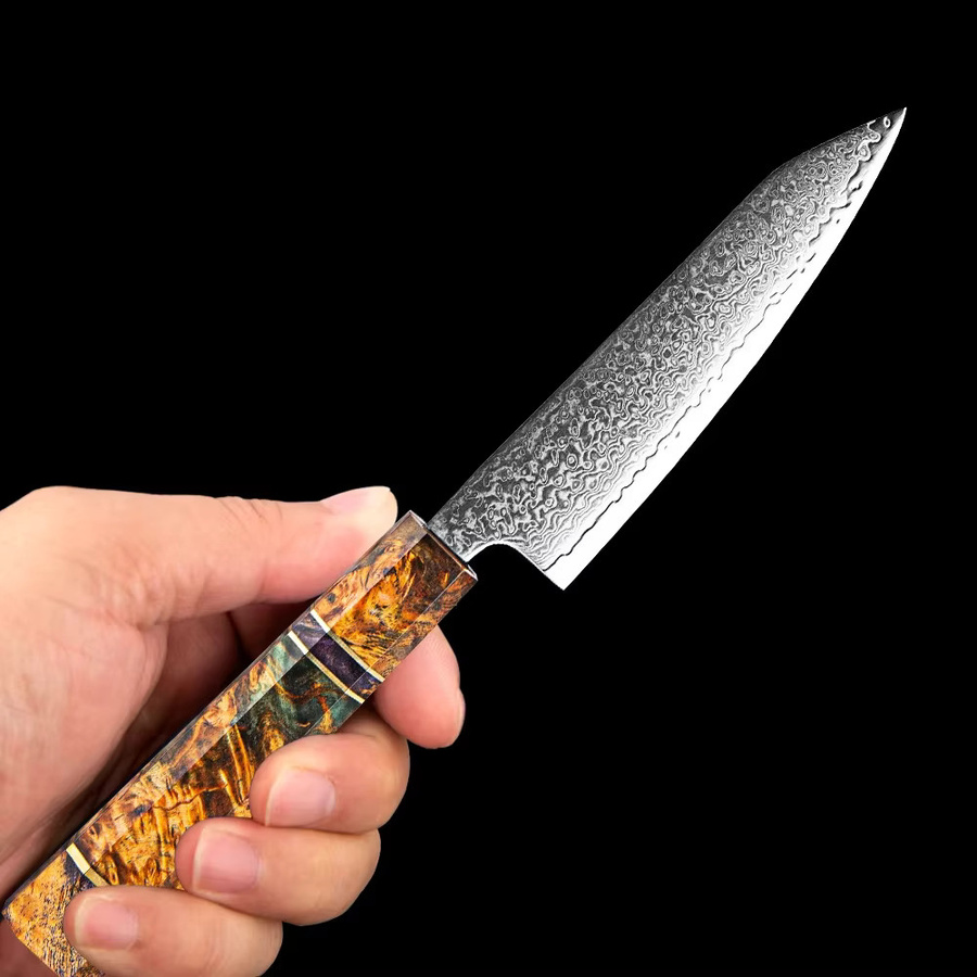 Xituo Damaskus Allzweckmesser aus Damaststahl mit achteckigem Holzgriff, 12,7 cm - Bild 4