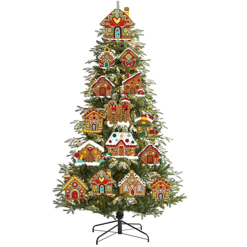 WINTOGETHER 12 Stück Lebkuchenhaus Weihnachtsbaumdekoration aus Kunststoff, Mehrfarbig, 2D Anhänger für die Weihnachtsdekoration - Bild 2