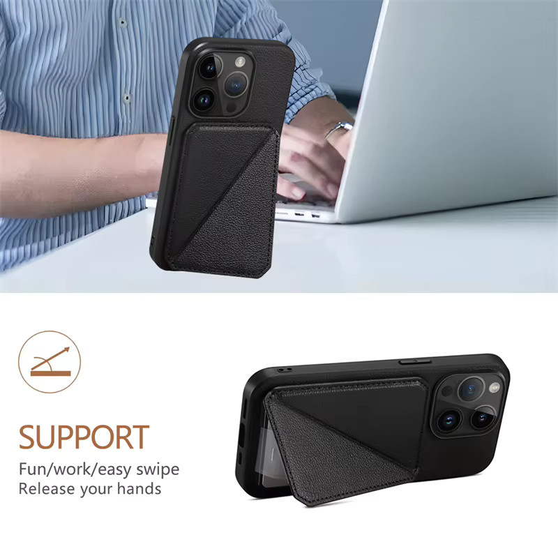 Denior Handyhülle aus Imitation Rindsleder für iPhone 15/14/13/12 Pro Max und weitere Modelle, Schwarz, mit Kartenfach und stoßfester Einlage - Bild 3