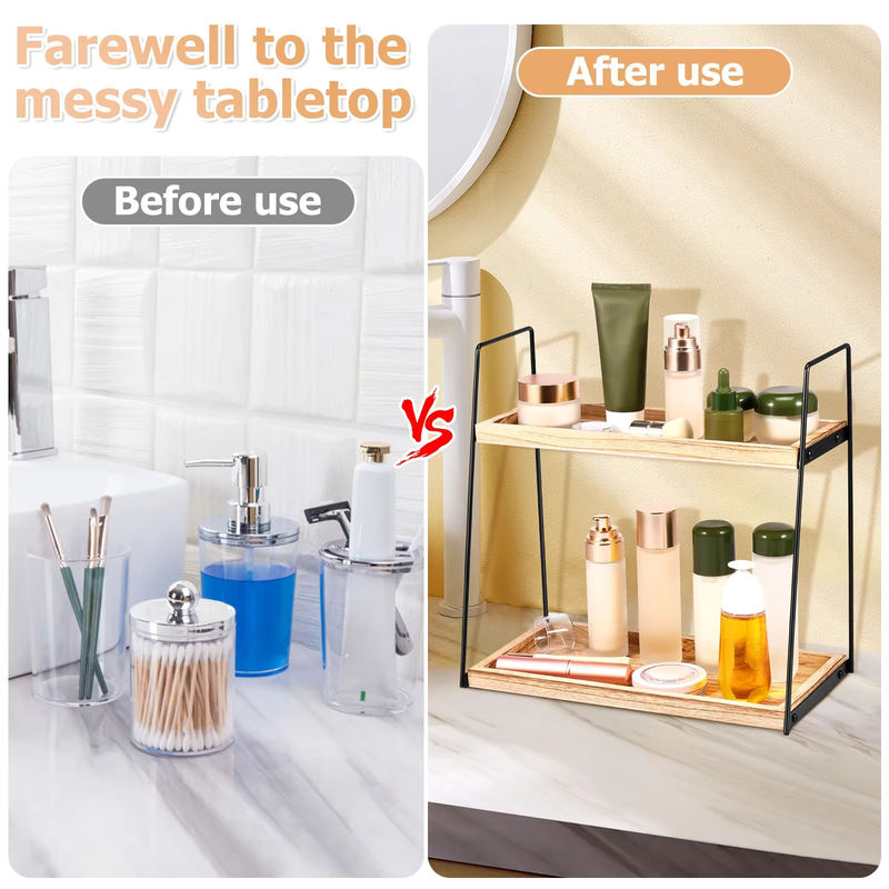 Willstar Badezimmer-Organizer aus Holz, 2-stöckiges Aufbewahrungsregal für Waschtisch und Kosmetik, Braun - Bild 3
