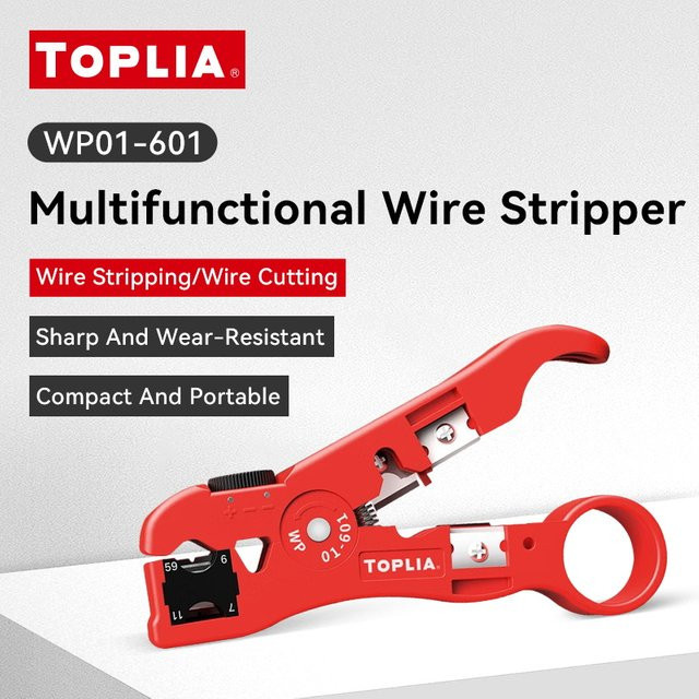 TOPLIA All-in-One Abisolierwerkzeug in Rot für Rund-, Koaxial-, Schneider- und Flachkabel - Bild 1