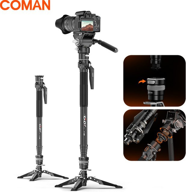 COMAN M1 Pro V5 Carbonfaser Reise-Einbeinstativ mit Schnellwechselplatte für DSLR-Kameras in Schwarz - Bild 1