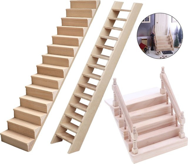KittenBaby Puppenhaus Miniatur Holztreppe, Zubehör, Holz - Bild 1