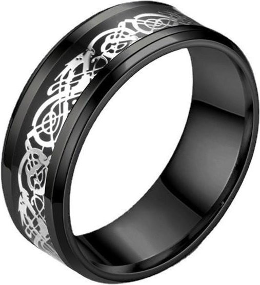 Drachenring Herren Edelstahl, Schwarz, 8 mm - Bild 1