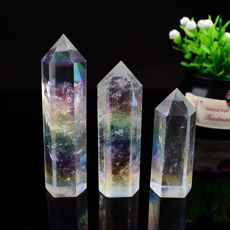 RYCRYSTAL Aura-Kristallspitze Heilender Obelisk aus klarem Quarz in Multicolour als Deko-Ornament - Bild 3