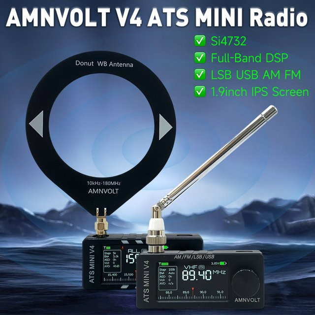 AMNVOLT ATS MINI SI4732 All Band DSP Radio Empfänger in Schwarz mit FM, AM, SSB, LSB und USB sowie integrierter Hi-Z Kopfhörerverstärkerschaltung - Bild 1