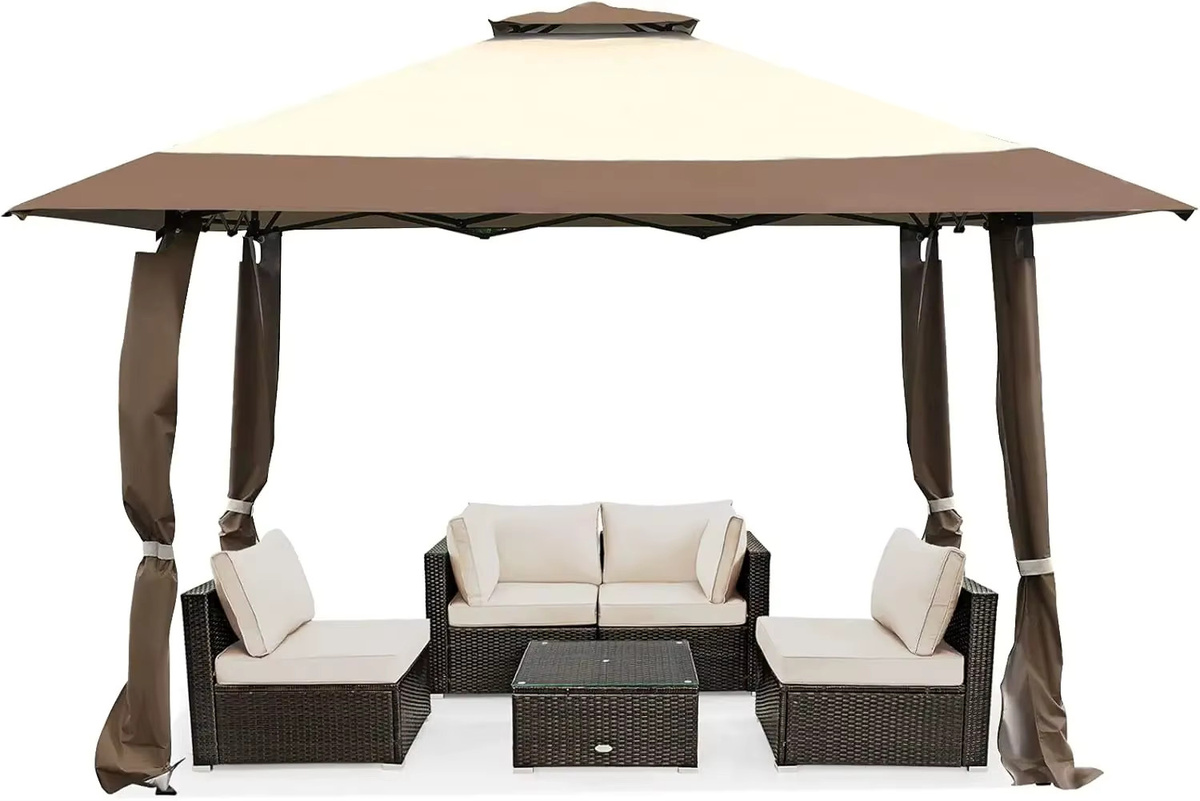 GOFLAME Pavillon mit Doppeldach in Beige oder Braun, wasserdicht, winterfest und mit UV-Schutz 50, B/T/H: 400 x 400 x 300 cm - Bild 6