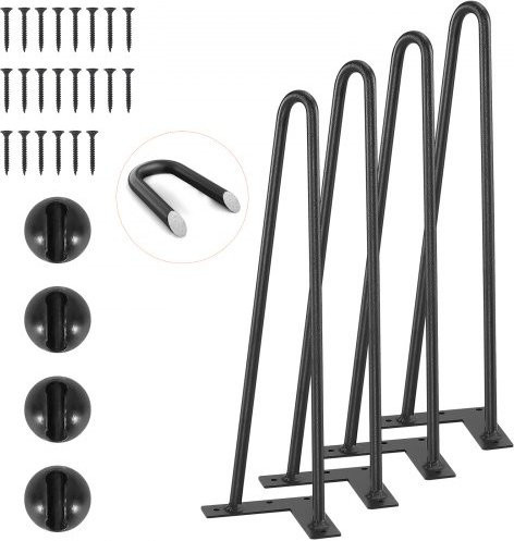 VEVOR 4er-Set Hairpin-Tischbeine aus Kohlenstoffstahl in Schwarz, Höhe: 40,6 cm, Montageplatte: 11 x 11 cm - Bild 1