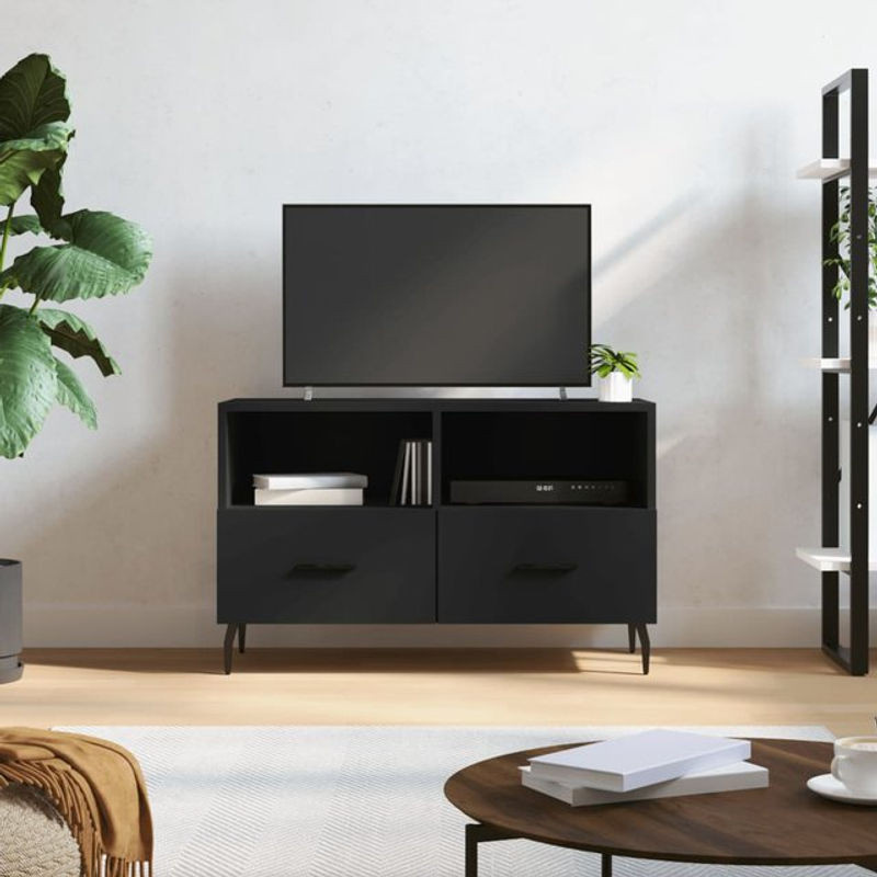 Vidaxl TV-Schrank in Schwarz im Industrial Design aus Holzwerkstoff und Metall, B/T/H: 80 x 36 x 50 cm - Bild 1