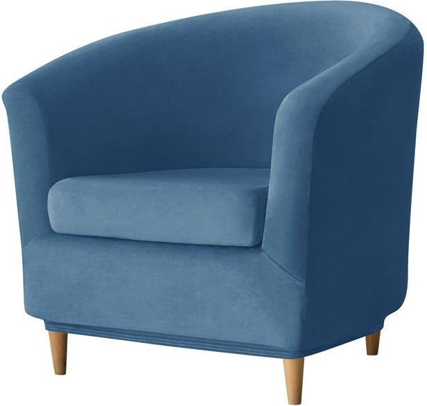 Bestbags 2er Set Samt Sesselbezüge mit Sitzkissenbezug in Blau, elastische Stretch-Überwürfe für Club- und Wohnzimmersessel - Bild 1