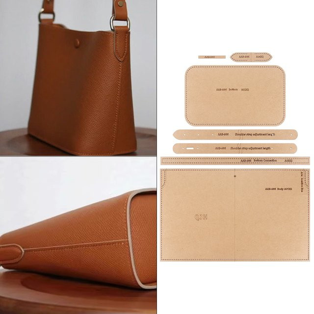 QJH DIY Kraftpapier-Schablone mit gestepptem Design für handgefertigte Leder-Mini-Taschen in Braun - Bild 1