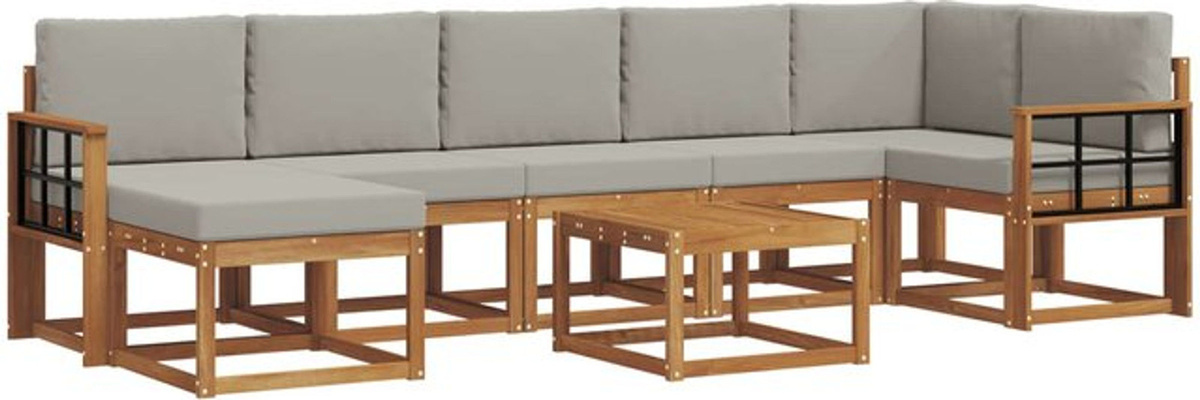vidaXL Outdoor-Sofagarnitur aus Akazie mit 8-teiligem Set und Kissen in Natur und Grau - Bild 1