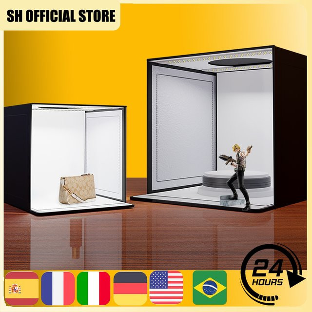 Tragbares Fotostudio-Set mit dimmbaren Softboxen und 3-teiligem Hintergrundbrett zum Falten - Bild 1