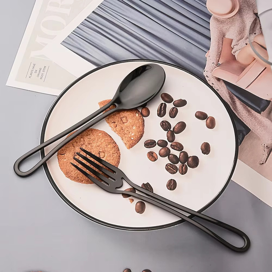 16-teiliges Besteckset aus Edelstahl von Uniturcky in Schwarz und Silber mit Hollow-Handle-Design, bestehend aus Messern, Gabeln und Löffeln - Bild 2