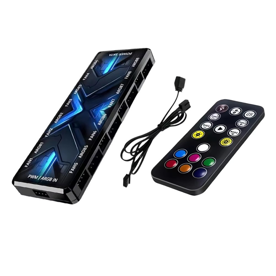 CX FUTRUE ARGB PWM 2-in-1 PC-Lüfter-Hub mit 8-Port-Controller, Fernbedienung und magnetischem SATA-Lüfter-Splitter in Schwarz - Bild 5
