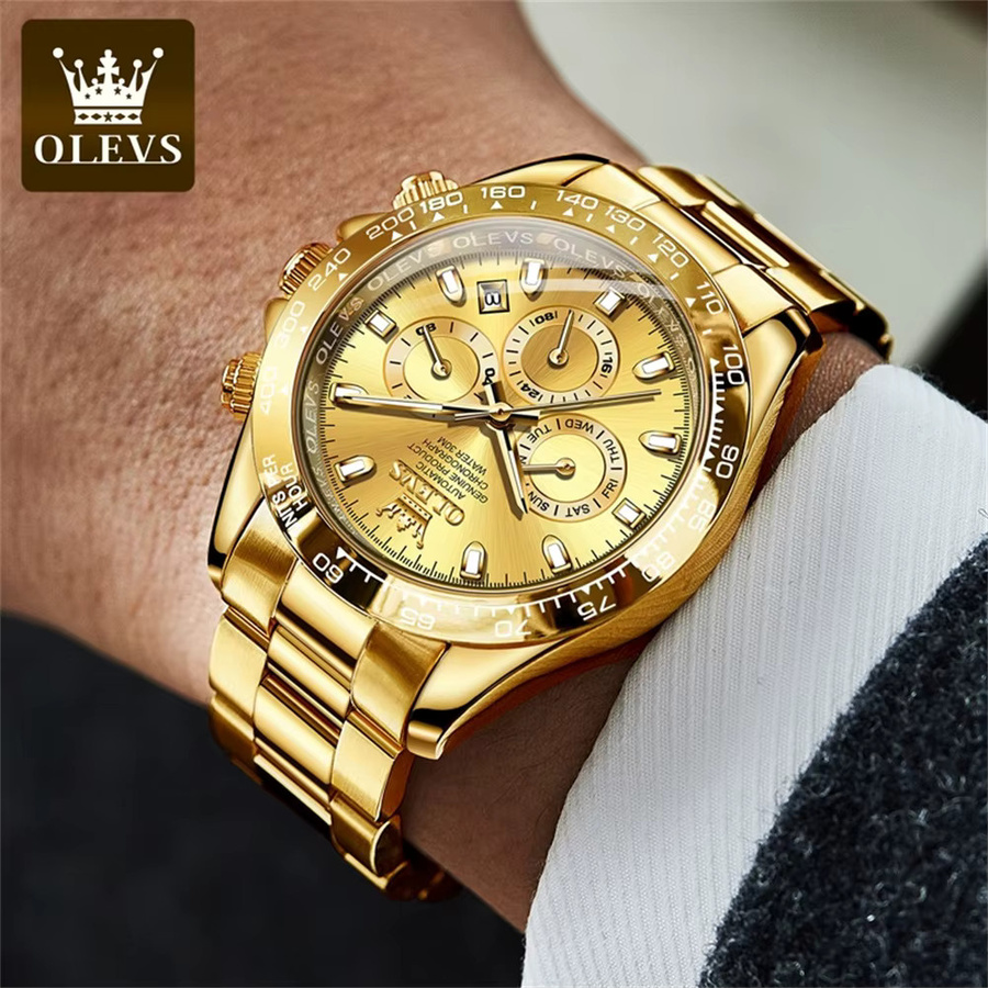 OLEVS Armbanduhr, Chronograph, Automatik, Gold, Edelstahl, Herren - Bild 3