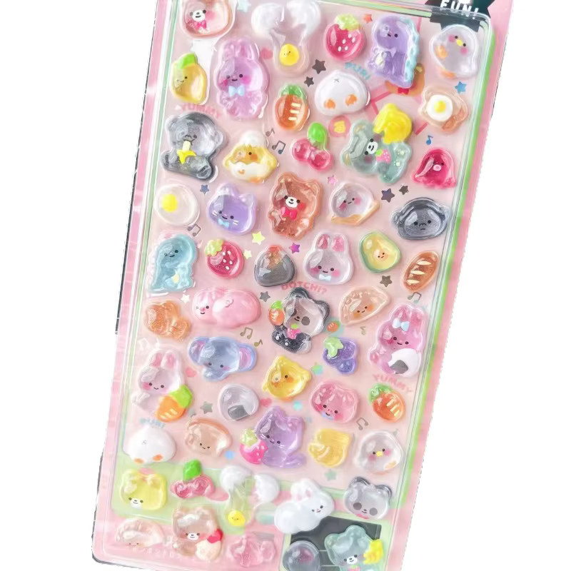 Kawaii 3D-Relief-Aufkleber mit süßen Frucht-Eiscreme-Motiven aus Resin in Türkis und Multicolour für Scrapbooking und DIY-Journaling - Bild 3