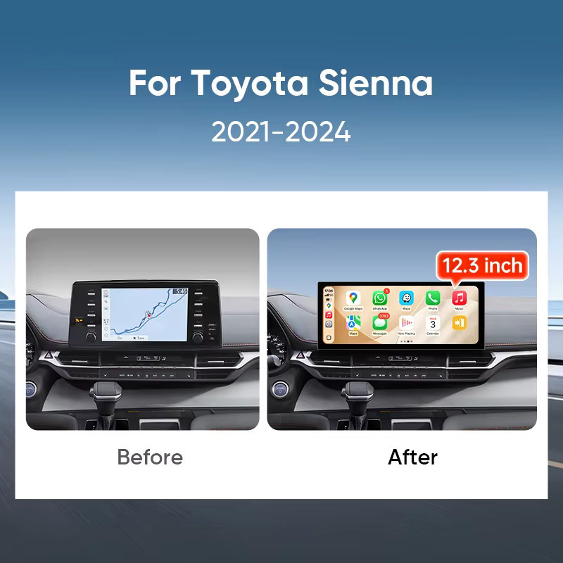 Ainavi Autoradio für Toyota Sienna 2021 2022 2023 XL40 mit 12,3 Zoll 2K-IPS-Bildschirm, kabelloses CarPlay, Android Auto, DSP und GPS in Schwarz - Bild 2