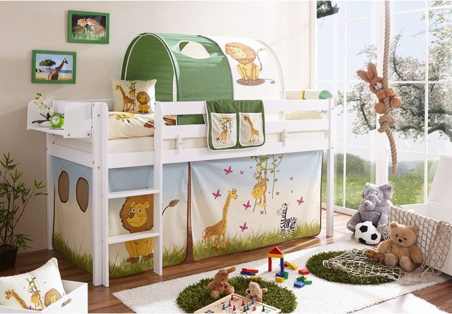 TiCAA Hochbett Malte für Kinder aus Kiefer Holz in Weiß - Bild 1