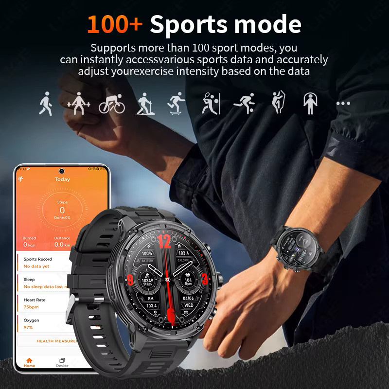 LIGE Smartwatch, GPS, Bluetooth, Silikon, Schwarz, Herren - Bild 3
