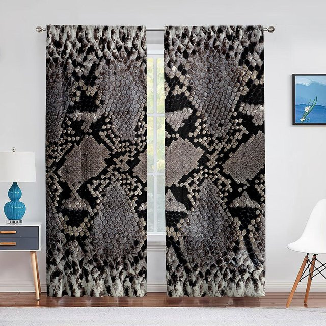 Super Six Transparenter Voile Vorhang mit Schlangenmuster in Braun, Chiffon-Fensterdekoration mit Ösen, Breite: 100 cm, Höhe: 250 cm - Bild 1