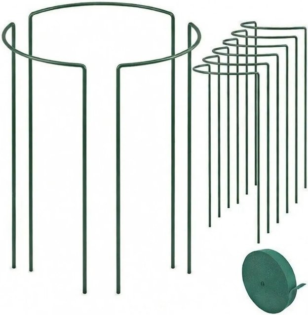 TTL GARDEN Strauchstütze Set aus Metall in Grün mit 10m Klettband als Rankhilfe für Stauden, Sträucher und Rosen, 6er Set, Höhe: 70 cm, Breite: 40 cm - Bild 1