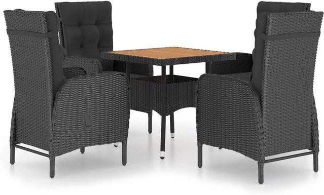 vidaXL 5-tlg Garten-Essgruppe aus Polyrattan und Akazienholz in Schwarz - Bild 1