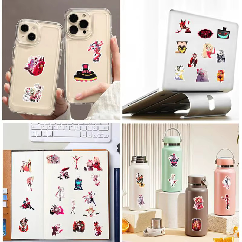 56-teiliges Anime Hazbin Hotel Sticker-Set, wasserfeste Graffiti-Aufkleber in Multicolour für Helm, Fahrrad und Notizbuch - Bild 2