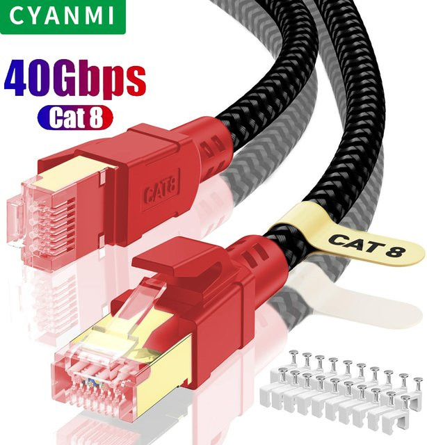 CYANMI CAT 8 Ethernet-Kabel mit RJ45 Anschluss für Router, Modem und Internet Netzwerk, 40 Gbit/s LAN-Kabel für Laptops und Konsolen - Bild 1