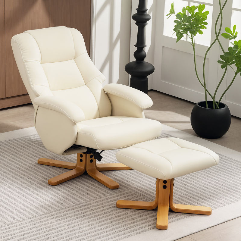 HOMCOM Relaxsessel mit Fußstütze in Beige, drehbar 360 Grad und neigbar, moderner TV-Sessel mit Kunstlederbezug für Wohnzimmer, Schlafzimmer oder Büro - Bild 2