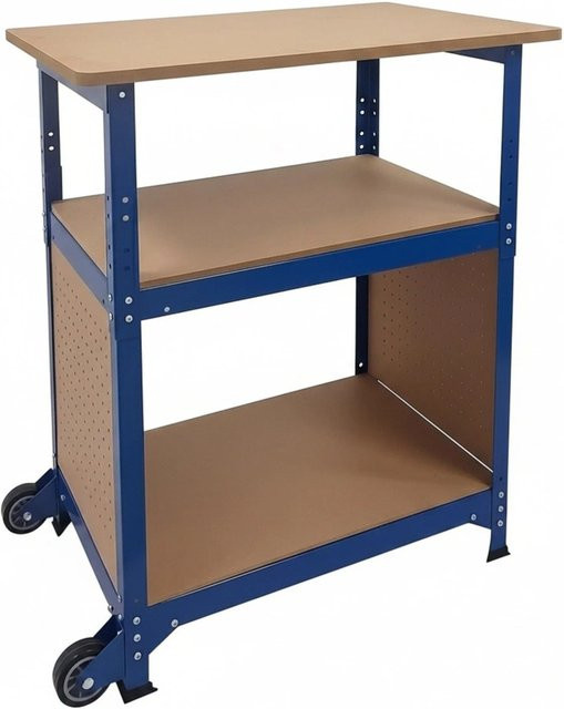 Relaxdays Werkbank aus Stahl und MDF in Blau, höhenverstellbar mit Rollen und Lochwand, B/T/H: 72,5 x 50 x 69,5 cm - Bild 1