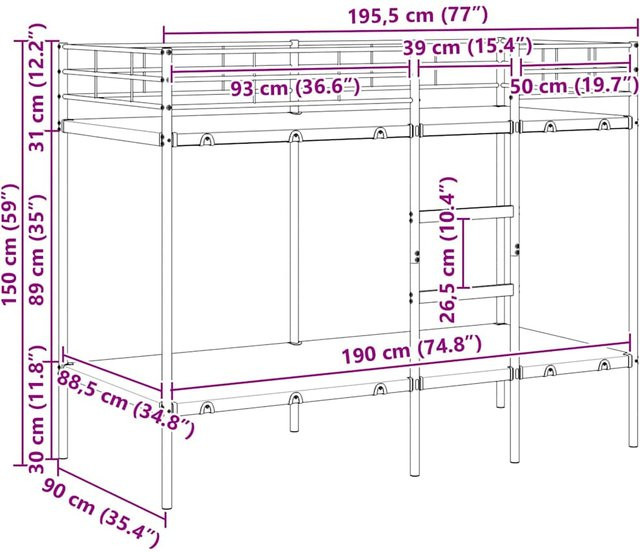 Yiwydaa Etagenbett aus Metall in Schwarz ohne Matratze B/T/H: 90 x 190 cm - Bild 1