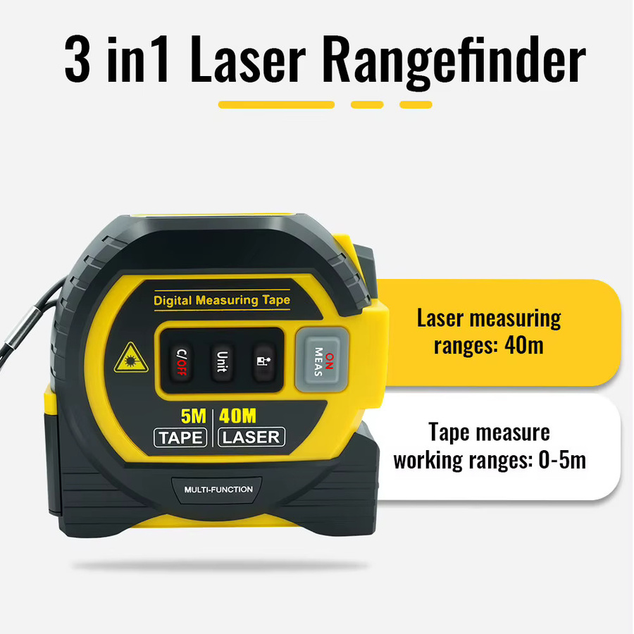 ANENG 3-in-1 Laser-Entfernungsmesser Digitales Distanzmessgerät für Flächen- und Distanzmessung in Gelb mit 40m Reichweite - Bild 2