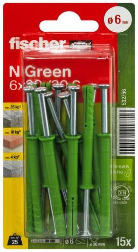 Fischer Nageldübel 6 x 60 mm in Grün aus Nylon, verzinkt - Bild 1