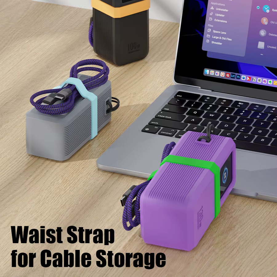 SIKAI Silikonhülle für Ugreen 130 W/100 W 20000 mAh Power Bank mit Datakabel-Aufbewahrung und Anti-Drop Design in Schwarz und Orange - Bild 3