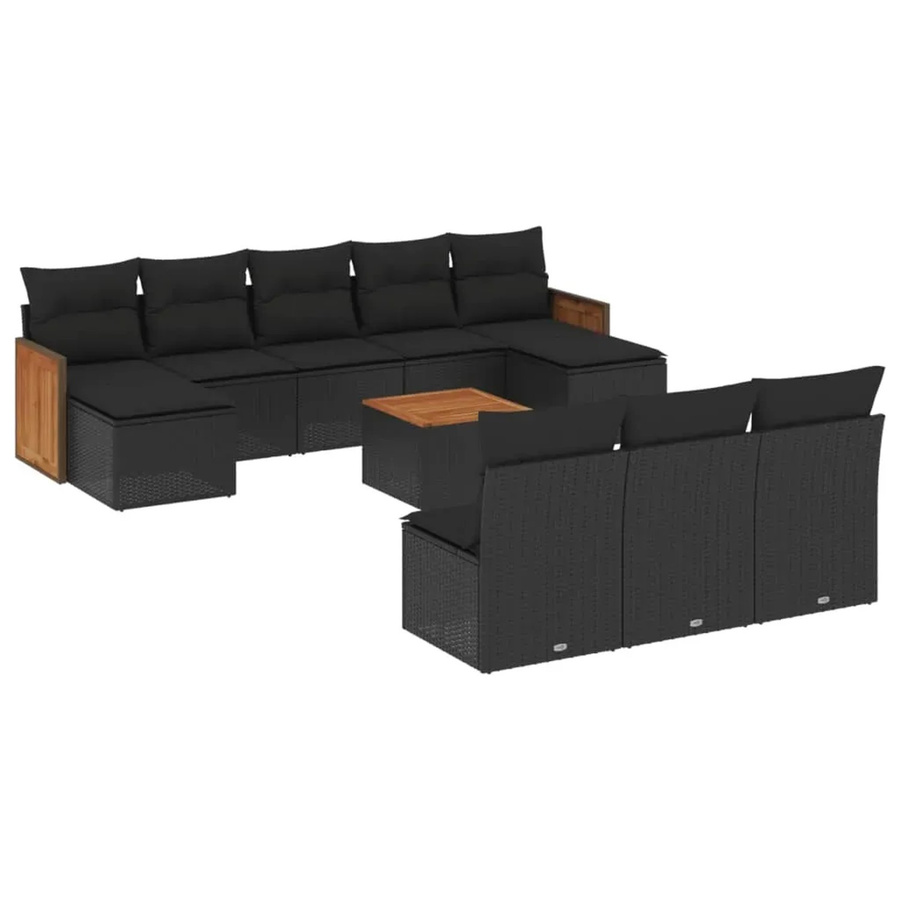 vidaXL 11-teilige Garten-Sofagarnitur aus Poly-Rattan und Akazienholz in Schwarz mit Kissen - Bild 2