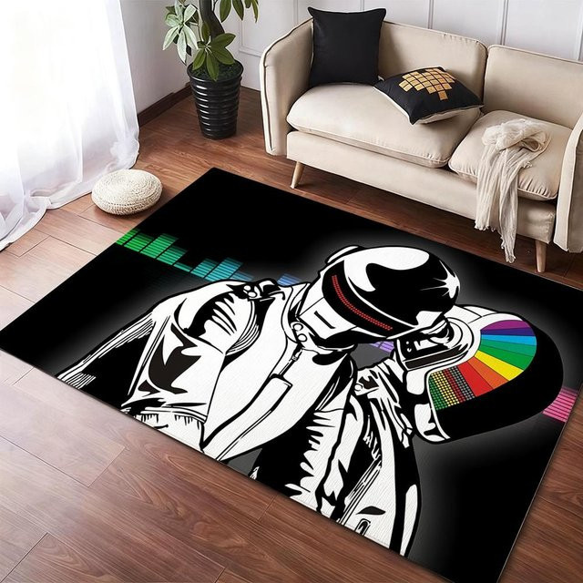 D-Daft P-PunkeS Bodenmatte aus Flanell in Schwarz, rutschfester Plüschteppich mit abstraktem Design für dein Wohnzimmer - Bild 1