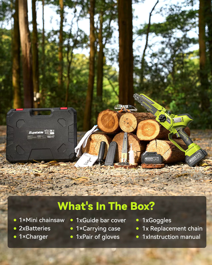 Supstable Akku-Kettensäge Set mit 1300W bürstenlosem Motor, 8 und 6 Zoll Elektrokettensäge für Garten und Holz, inklusive 2 Akkus mit 4,0Ah - Bild 7